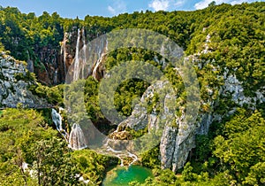 Croatia.Summer sunny day.Summer Plitvice Lakes National Park.