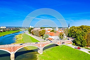 Croatia, town of Sisak, old town center and bridge over Kupa river