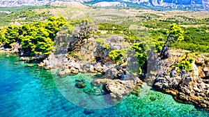 Croatia: View from the beach promenade to the adriatic sea near village Makarska