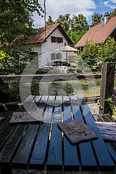 Rastoke, Plitvice lakes area, Croatia, Europe, water mills, river, wooden houses, landscape, skyline