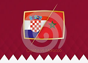 Croatia vs Morocco, Third place icon of football competition on burgundy background