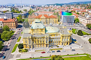 Croatia, Zagreb, panorama of the city center with a view to the Croatian national theater