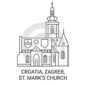 Croatia, Zagreb, St. Mark's Church travel landmark vector illustration