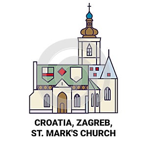 Croatia, Zagreb, St. Mark's Church travel landmark vector illustration