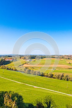 Croatian countryside landscape, panoramic view of river Dobra in Novigrad