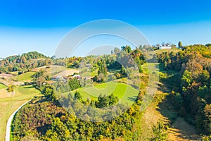 Croatian countryside landscape, panoramic view of river Dobra in Novigrad