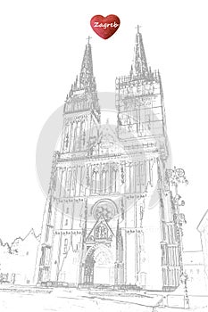 Lllustration of the Zagreb Cathedral for which Zagreb is known and recognizable. photo