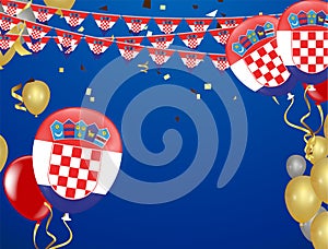 Croatian flags and Croatian balloons garland with confetti on white celebration background template with confetti and ribbons.