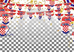 Croatian flags and Croatian balloons garland with confetti on white celebration background template with confetti and ribbons.