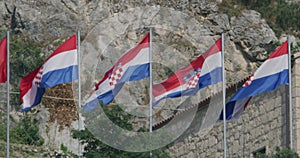 Croatian flags waving in the wind in Knin