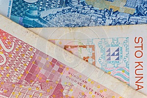 Croatian KUNA or STO KUNA money currency closeup