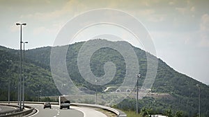 Croatian motorway road autobahn a1 enter the tunnel in the mountain