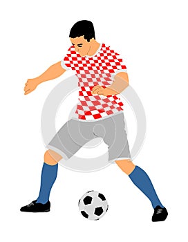 Croatian soccer player in action vector illustration isolated on white background. Football player battle for the ball position.