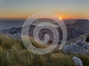 Croatian sunset above the adriatic sea, view from saint Jure, Biokovo, Croatia