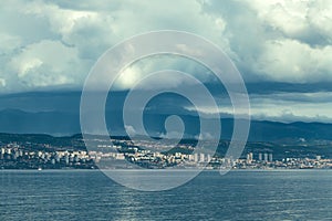 Croatian town of Rijeka in Kvarner gulf of Adriatic sea before the sudden rain storm