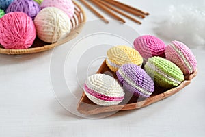 Crochet amigurumi french macarons. Toy for babies or trinket.  Threads, needles, hook, cotton yarn. Handmade gift. Income from