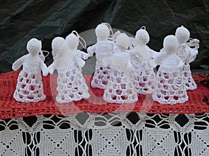 crochet angels handmade lace decorations for sale at Zadar, Croatia