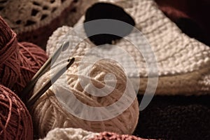 Crochet in basket at light place photo