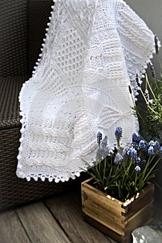 Crochet Cable Knit Afghan Baby Blanket in White