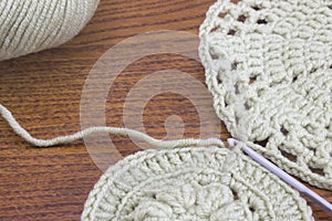 Crochet doily, coaster. Handmade crochet doily pattern, knitting, sewing. Cotton yarn for knitting and a hook.