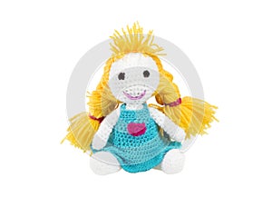 Crochet doll. Handmade cute knitting doll. Amigurumi.