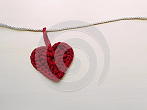 Crochet heart, Crochet, Red heart, Heart on a string