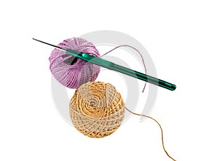 Crochet hook and Ball of wool yarn