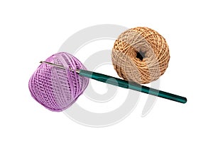 Crochet hook and Ball of wool yarn