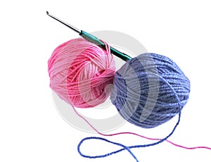 Crochet hook and Ball of wool yarn