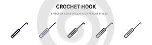 Crochet hook icon in filled, thin line, outline and stroke style. Vector illustration of two colored and black crochet hook vector
