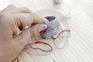 Crochet woven piece in hand