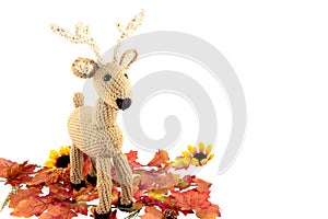 Crocheted Deer With Autumn Leaves