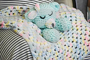 Crocheted, hand made Blanket with animal