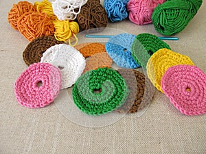 Crocheted, reusable, washable cosmetic pads made of wool