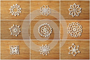 Crocheted snow flakes collage