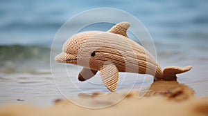 Beige Knitted Dolphin Toy - Handmade Knitting In Tamron 24mm Style photo