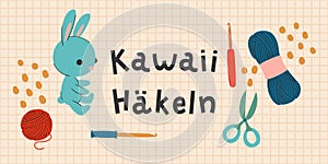 Crocheting conceptual hand-drawn banner illustration