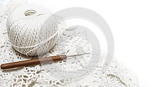 Crocheting isolated on white.