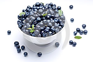 Crockery with blueberries.