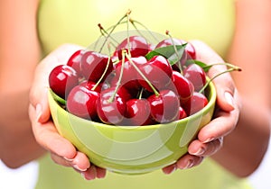 Crockery with cherries.