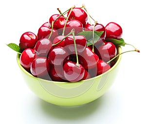 Crockery with cherries. photo