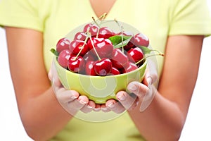 Crockery with cherries.