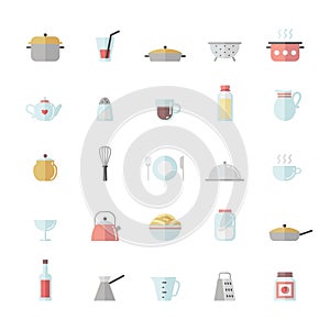 Crockery and cooking flat icon vector set.