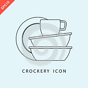 Crockery design vector icon with cup flat illustration template sign