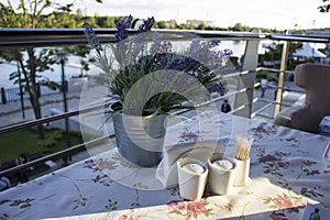 Crockery on a table in a cafe