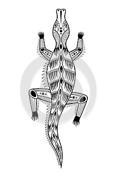 Crocodile. Aboriginal art style. Vector monochrome illustration