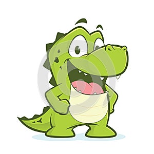 Crocodile or alligator with hands on hips