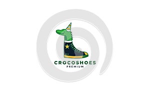 Crocodile or alligator with shoes logo vector illustration