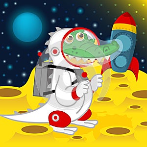 Crocodile astronaut on moon photo