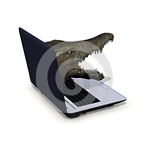 Crocodile bursting from laptop screen